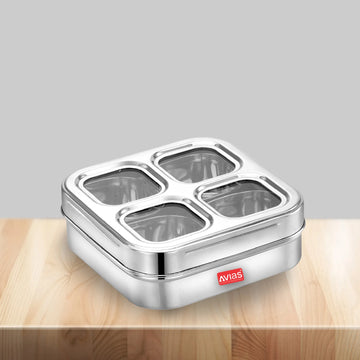 AVIAS 4 Square Stainless Steel Dry Fruit cum Spice box